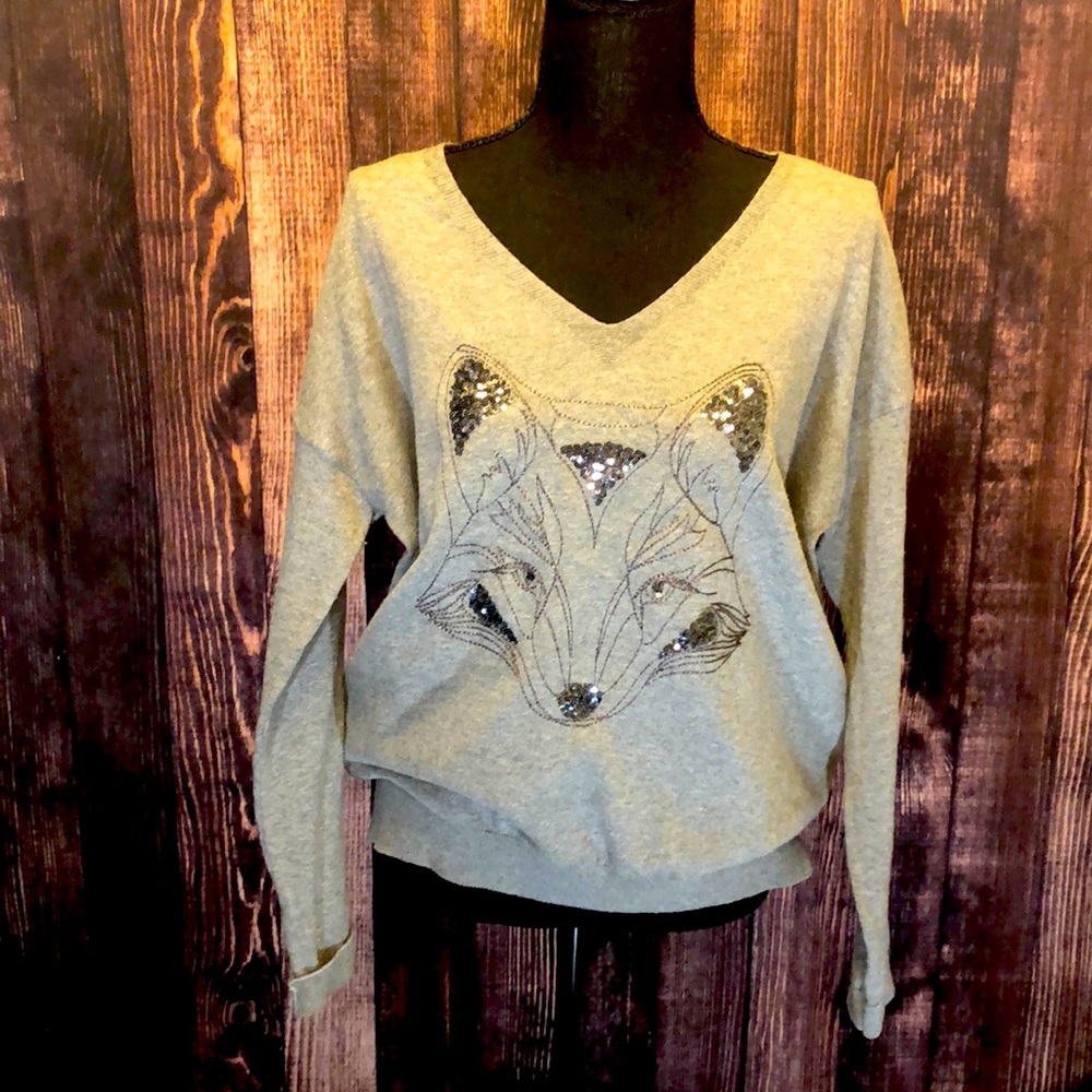 NWOT Promod rare sequin embroidered fox sweater